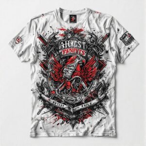 Men's Gothic Skull Crown T-Shirt – Black & Red Biker Punk Graphic Tee