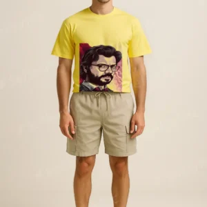 Yellow Money Heist Professor Print T-Shirt for Men – Premium Cotton Casual Tee