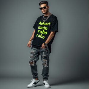 Aukaat Mein Raho Oversized Printed T-Shirt for Men | Trendy Streetwear 2025